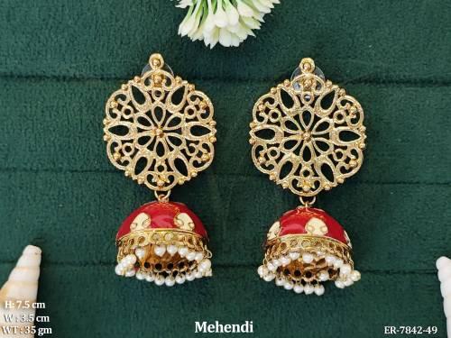 antique net design mehandi polish meena kari jhumka