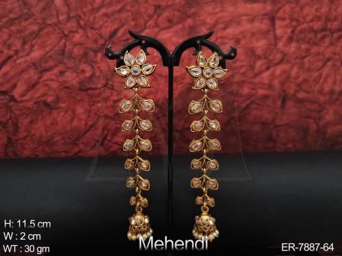 Leave flower design lct stone mehandi polish polki earring