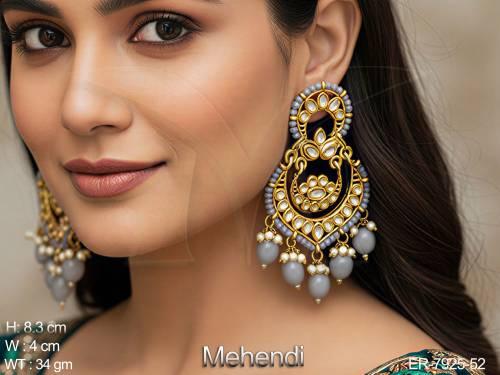 Colouring beads long mehandi polish antique earring