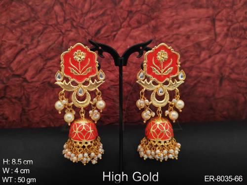 Meena colouring Pearl stone antique jhumka earring