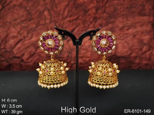 High gold finishing pearl drop delicate antique Jhumka Earring