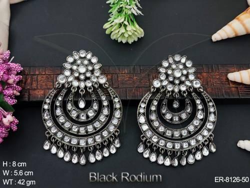 Black rodium Full Stone  Delicate  Chand Bali Earring