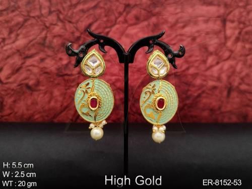 oval shape gold polished meenakari earring