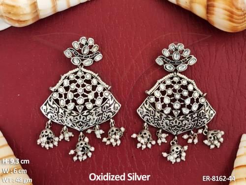 silver bell shape earring with small jhumkas