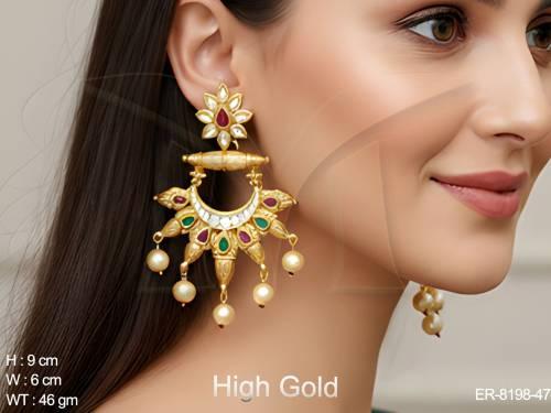 half sun shaped high gold polished antique earring