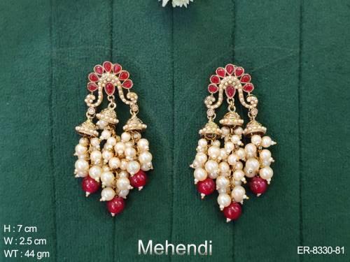 Jhumka with Pearls Mehandi Polished Antique Earring