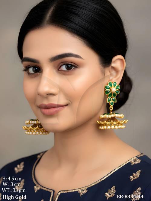 Meduim Flower and Pearl Design High Gold Polished Antique Earring