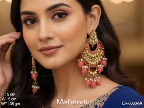 Clustered pearl Mehendi Polish Polish Full Stone Chand Bali Earring