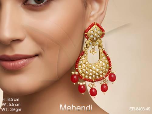 Clustered pearl Full Stone Mehendi Polish Degnser Long Antique Earring