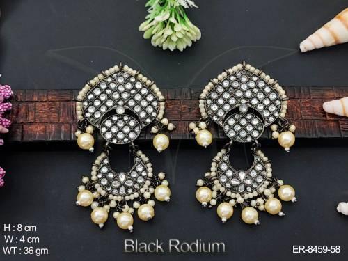 Clustered pearl Full Stone Black Rodium Polish Desgner Earring