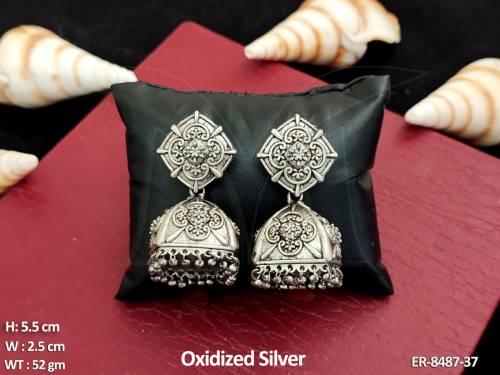 beautiful oxidised silver plated jhumka earrings