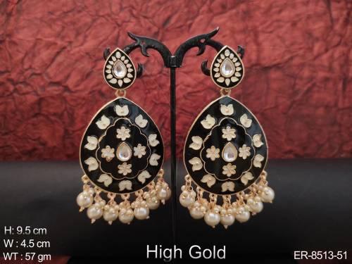 High Gold Polish Beautiful Clustered Pearl Fashion Long Earring