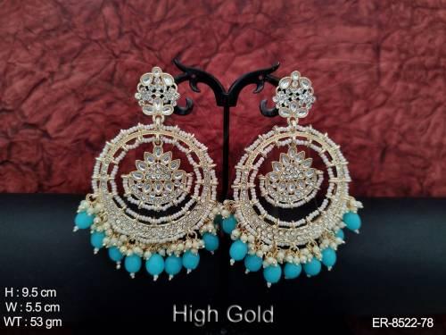 high gold polish designer full stones round shape long fashion earrings