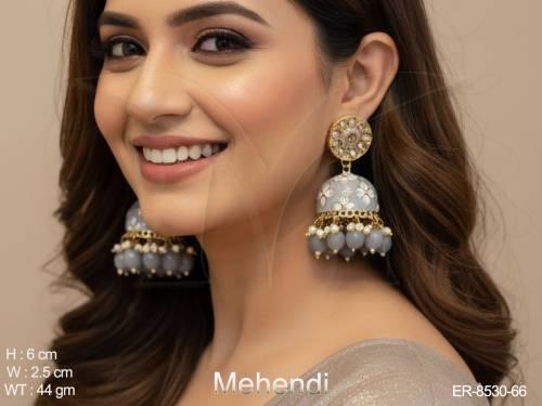 Designer Antique Mehendi Polish MeenaKari Work Beautiful Fashion Party wear earring Jhumka