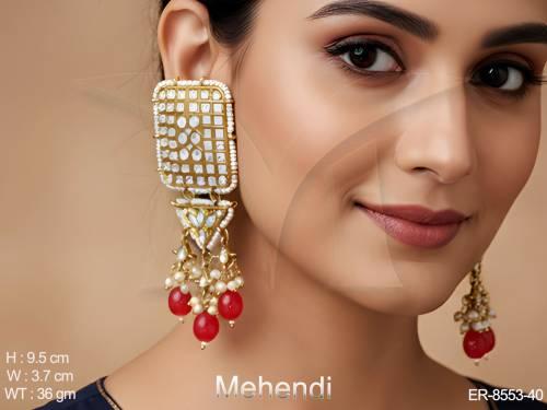 beautiful antique designer full white stones mehendi poilsh fancy party wear long earrings