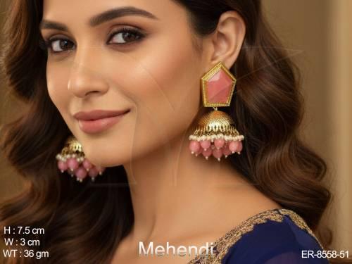 Beautiful Designer Antique Mehendi Polish Jhumka Earring