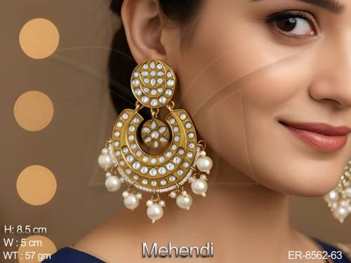 Antique Full white Stones Mehendi Polish  Party wear Fashion Long Earring
