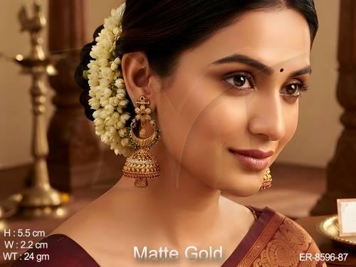 peacock design full white stones matte gold polish clustered pearl fancy kemp jewelry jhumka earring