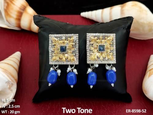 beautiful designer antique design two tone polish fancy party wear earring / tops  / studs