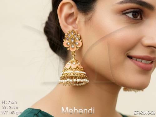 Beautiful Antique Full White Stones Mehendi Polish Designer Party wear Stylish Long Jhumka Earring