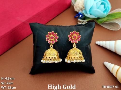 Beautiful Design High Gold Polish Clustered Pearl Party wear Antique Jhumka Earring
