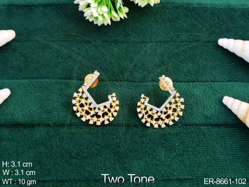 Cz / AD full white Stones Beautiful Two Tone  Designer Party wear Earring /Tops / Studs — ER-8661-102