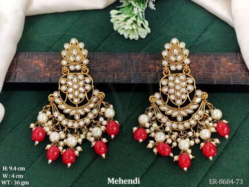 Antique Beautiful Designer Mehendi Polish Full White Stones Party wear Fancy Stylish Earrings
