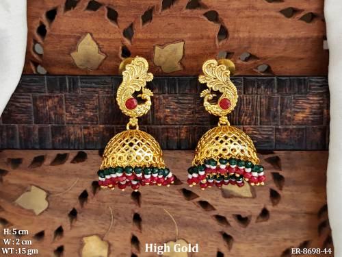 Antique Designer Beautiful Peacock Design High Gold Polish Party wear Jhumka Earring