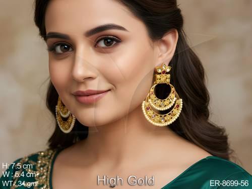 Beautiful Chan Bali Style High Gold Polish Designer Party wear Fancy Long Earring