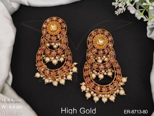 antique designer beautiful fancy style clustered pearl  high gold polish party wear long earring