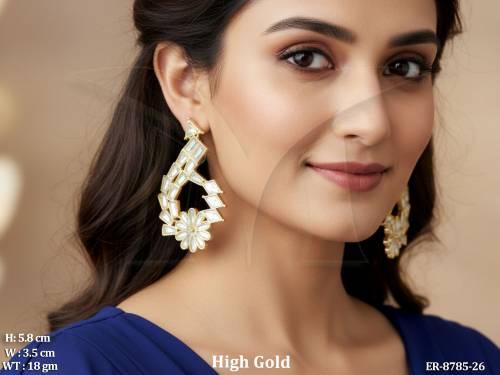 Kundan Jewelry Beautiful Fancy style full white stones High Gold Polish Party wear Designer Earring / Studs / Tops — ER-8785-26