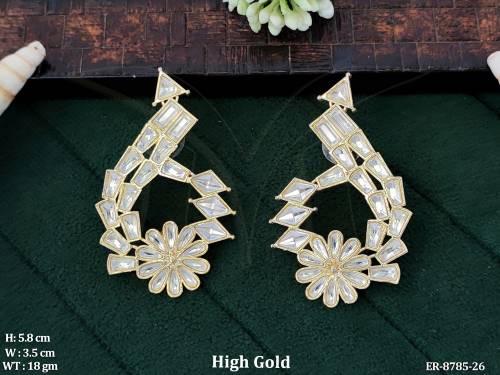 Kundan Jewelry Beautiful Fancy style full white stones High Gold Polish Party wear Designer Earring / Studs / Tops — ER-8785-26