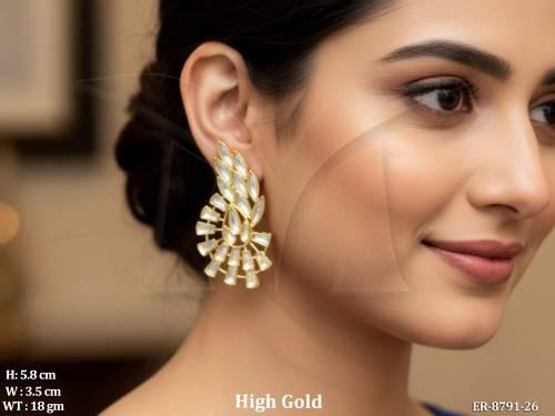 Designer Fancy Style Kundan Jewelry full white stones High Gold Polish Beautiful Party wear Earring / Studs