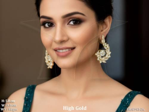 Designer High Gold Polish Beautiful Kundan Jewelry full white stones Party wear Earring / Studs