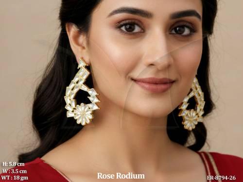Designer Beautiful Rose Polish Kundan jewelry full white stones Party wear Fancy Earring / Studs — ER-8794-26