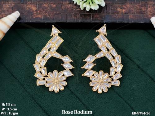 Designer Beautiful Rose Polish Kundan jewelry full white stones Party wear Fancy Earring / Studs — ER-8794-26