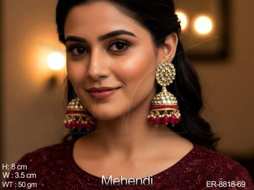 mehendi polish full antique white stones clustered pearl designer fancy style party wear jhumka earring