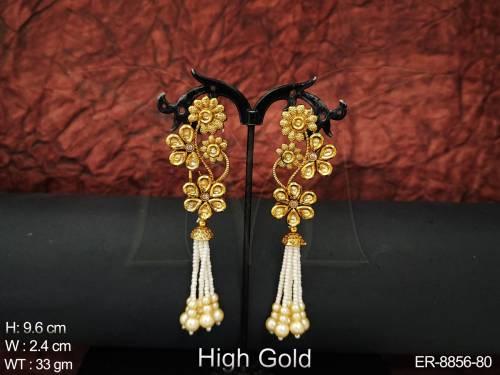 beautiful antique white stones clustered pearl fancy style party wear designer long earring