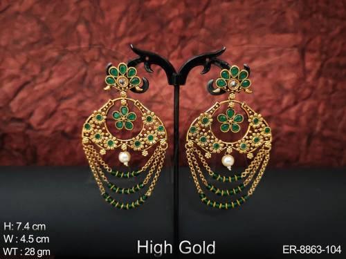 Designer Beautiful High Gold Polish Antique Fancy style Party wear long Earring — ER-8863-104