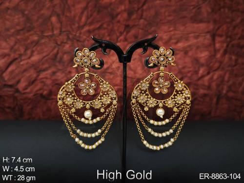 Designer Beautiful High Gold Polish Antique Fancy style Party wear long Earring