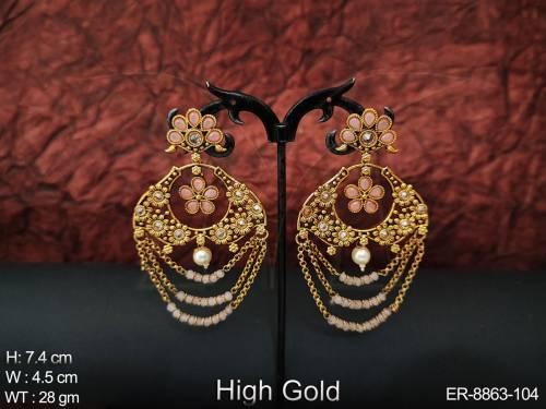 Designer Beautiful High Gold Polish Antique Fancy style Party wear long Earring — ER-8863-104