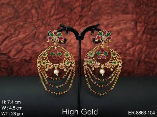 Designer Beautiful High Gold Polish Antique Fancy style Party wear long Earring — ER-8863-104