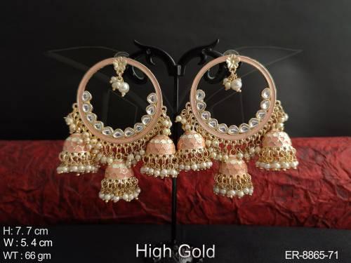 Antique Full white stones Designer Fancy High Gold Polish Clustered Pearl Tassels Party wear Long Jhumka Earring