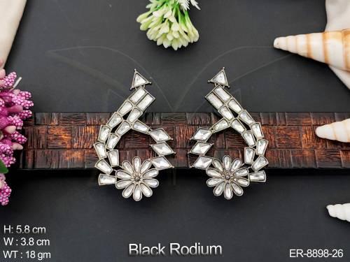 Designer Black Rodium Polish Kundan Jewelry full white Stones Fancy Style Party wear Earring / Tops / Studs — ER-8898-26