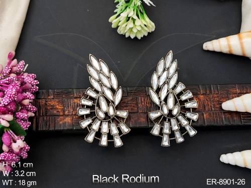 Black Rodium Kundan Jewelry full White Stone Designer Fancy Style Party wear Earring / Tops / Studs — ER-8901-26