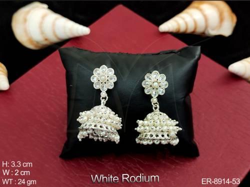 Designer Fancy Style Oxidized Silver Polish Full Antique White Stones Beautiful Jhumka Earring