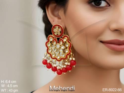 Flower Design full while stone Antique clustered pearl Tassels Mehendi Fancy style Party wear Earrings