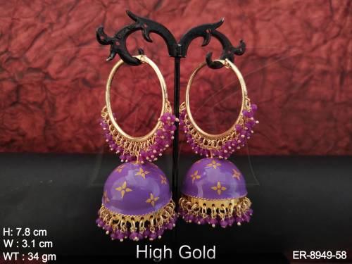 Antique Designer Beautiful High gold Polish Long Jhumka Party wear Meena Kari Earring