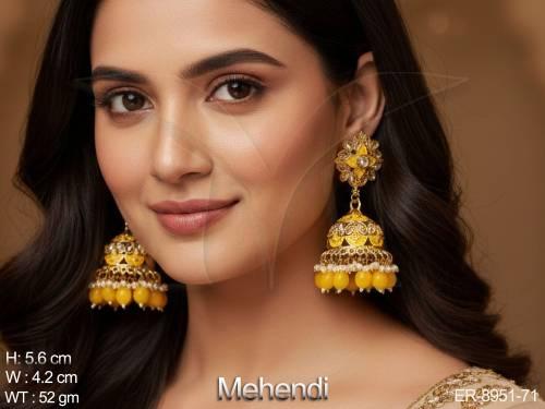 Mehndi Polish Fancy style Party wear full Stones Designer Beautiful Long Earring