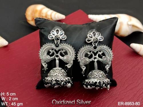 Peacock Design Beautiful Antique Oxidized Silver Polish Fancy Style Party wear Long Jhumka Earring
